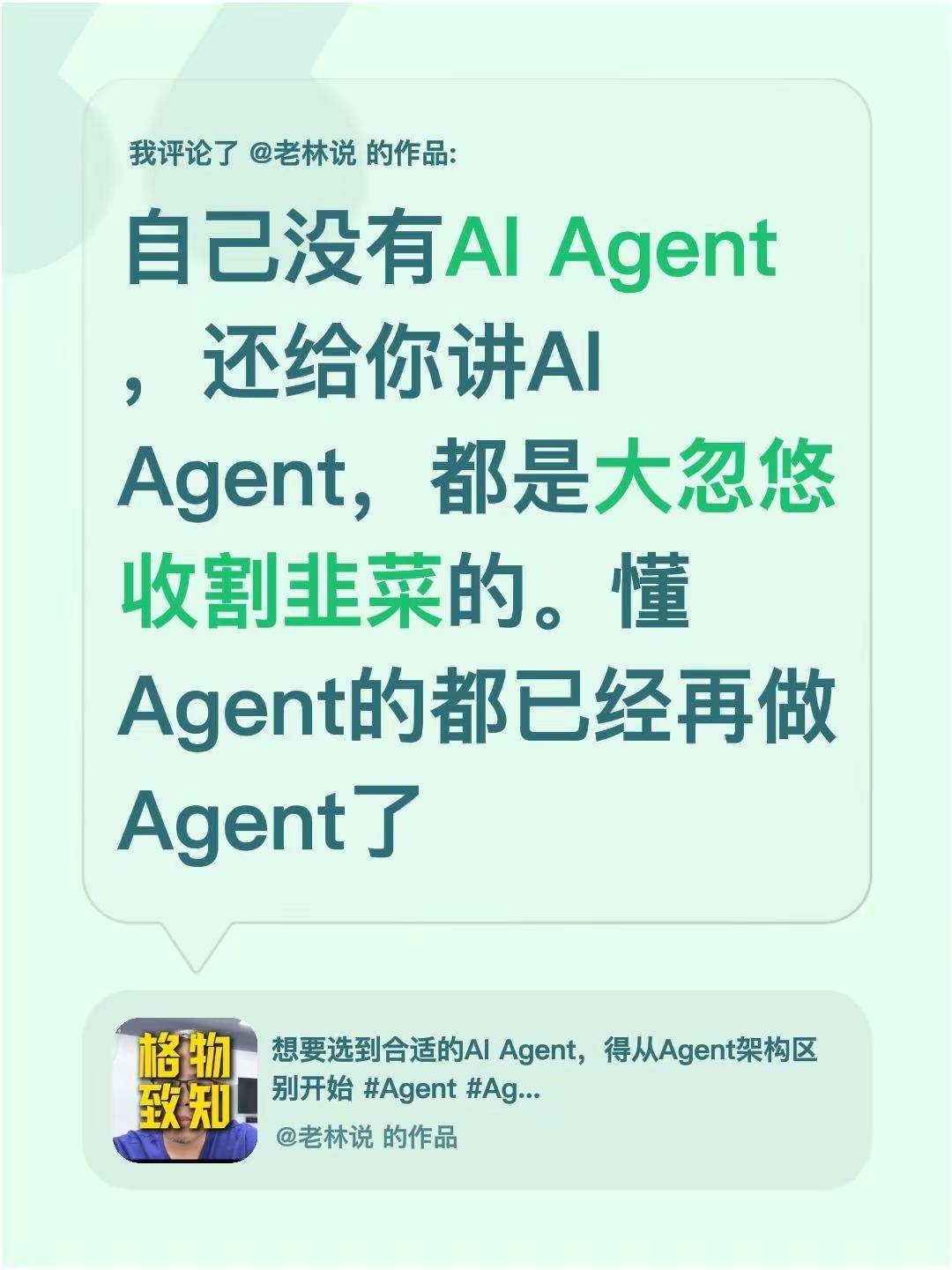 我评论了@老林说 的作品：自己没有AI Agent，还给你讲AI Agent，都