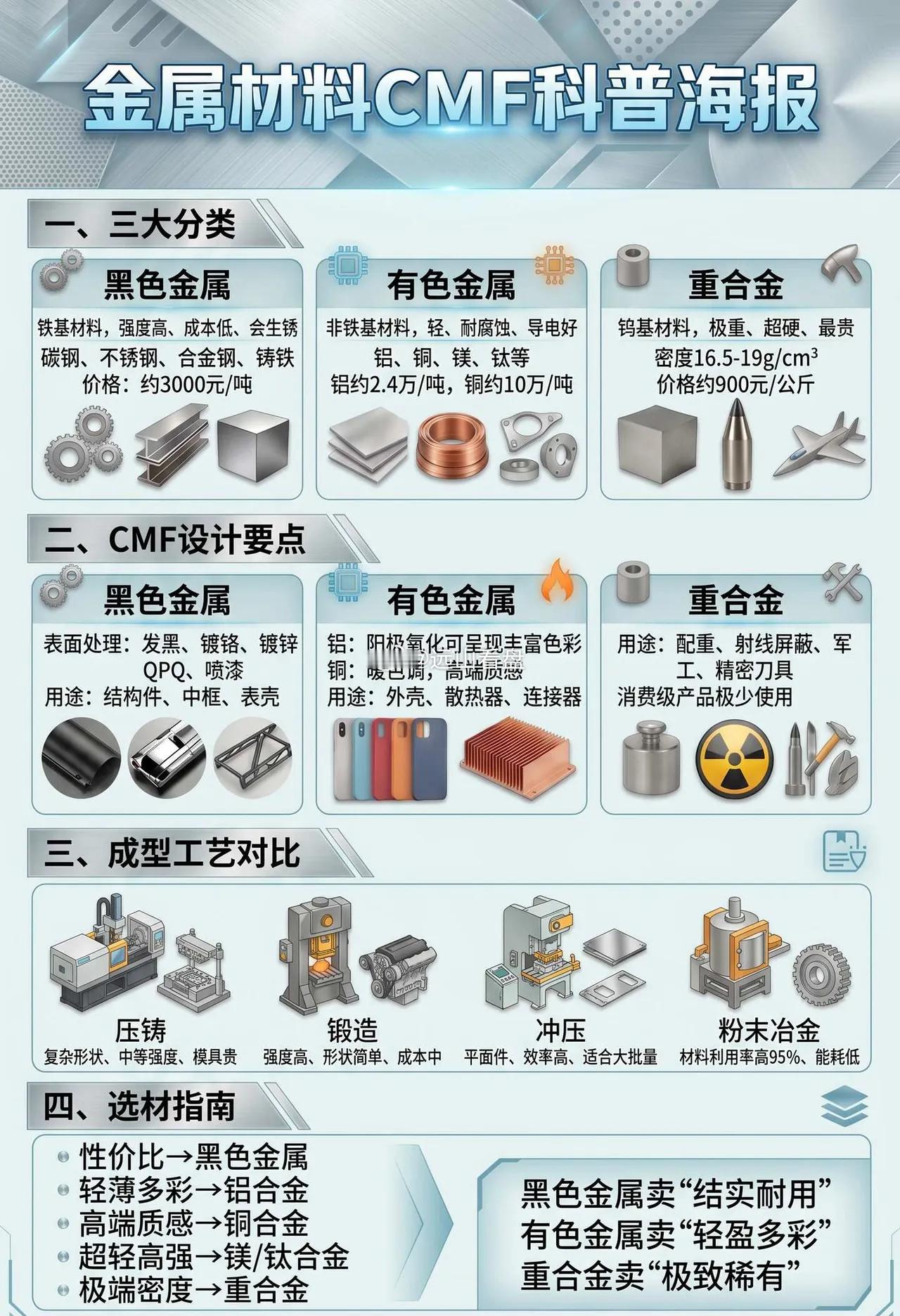 CMF设计｜金属材料科普海报干货做产品CMF设计绕不开金属材质！整理超清晰金属材