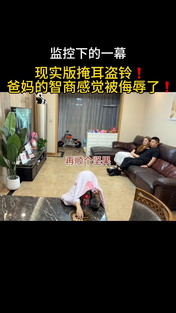 监控下的一幕，现实版掩耳盗铃！爸妈的智商感觉被侮辱了。
看不见我，没被发现，完美