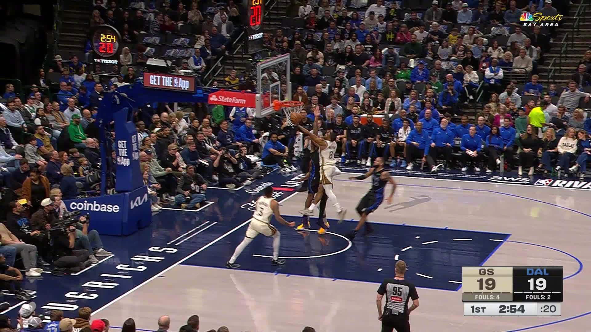 梅尔顿两分入账✌️勇士21:21独行侠。勇士vs独行侠