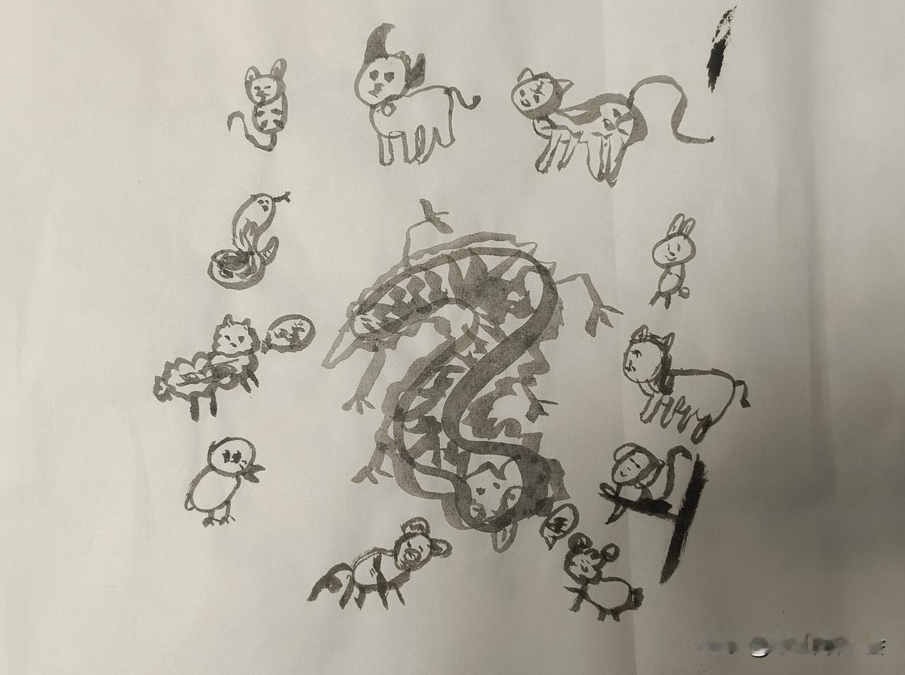 我闺女要学画画，第一次拿毛笔，画成这样，各位网友看看，就这水平值得花钱培养吗？[