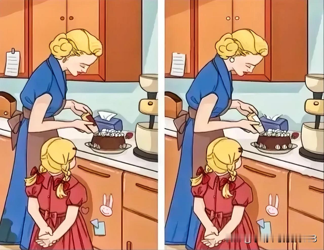 妈妈在灶前忙，女儿笑吟吟
考眼力能找出十处不同吗[灵光一闪]