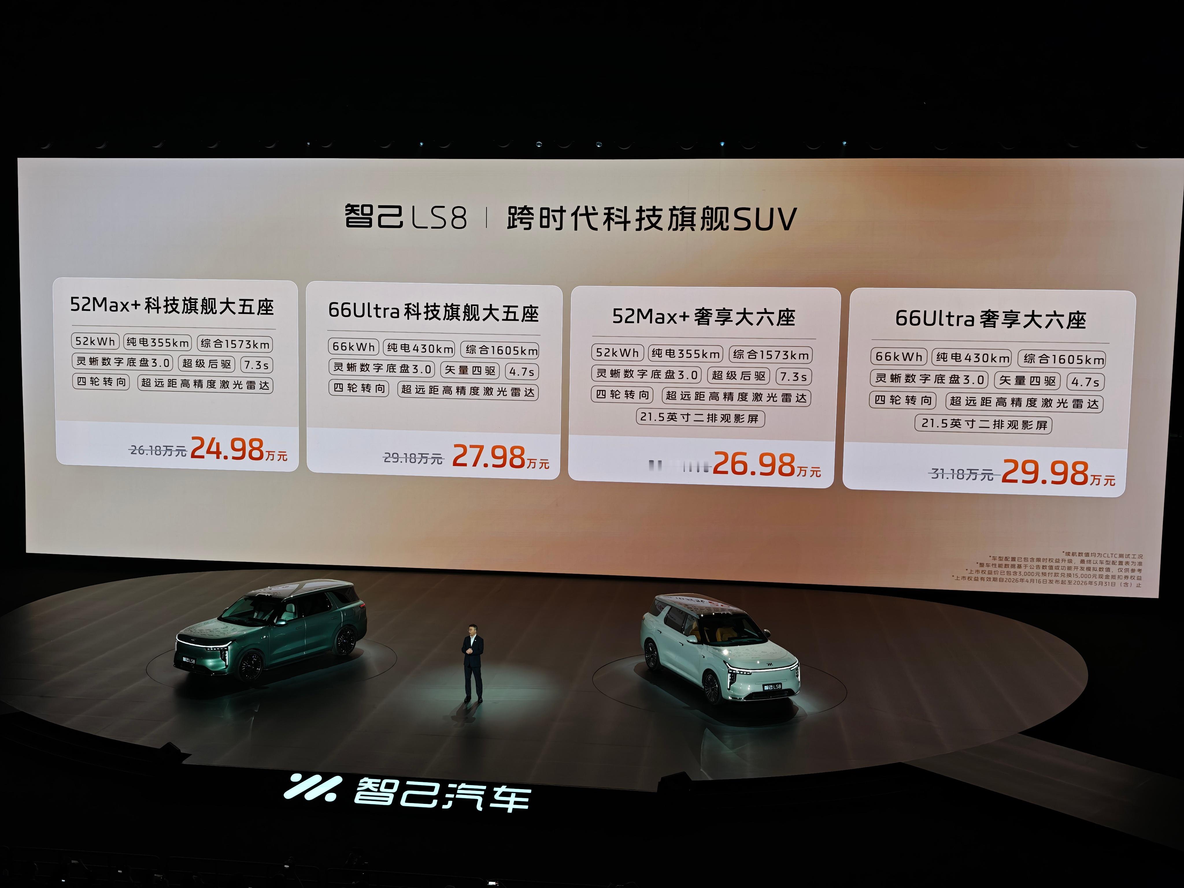 智己LS8的价格也来了，同样是四款配置，起售价24.98万元，比预售价格便宜了一