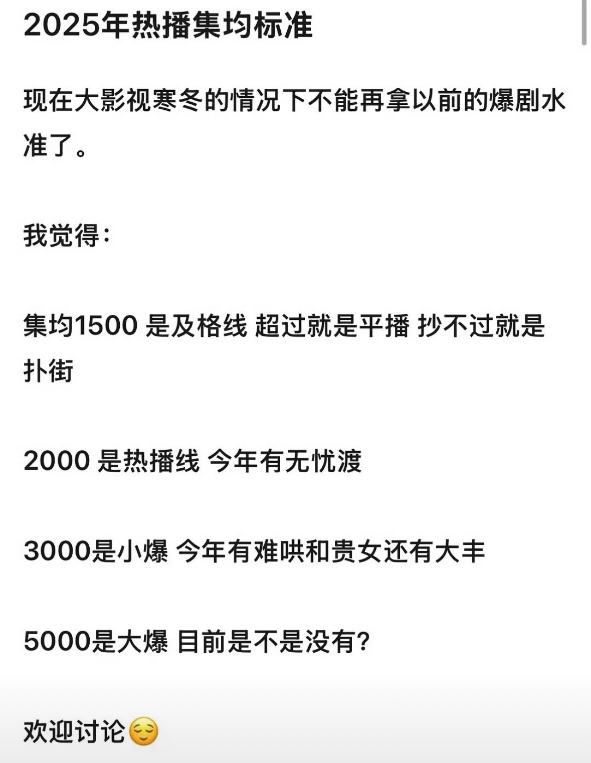 2025年热播集均标准如图赞同不？ ​​​