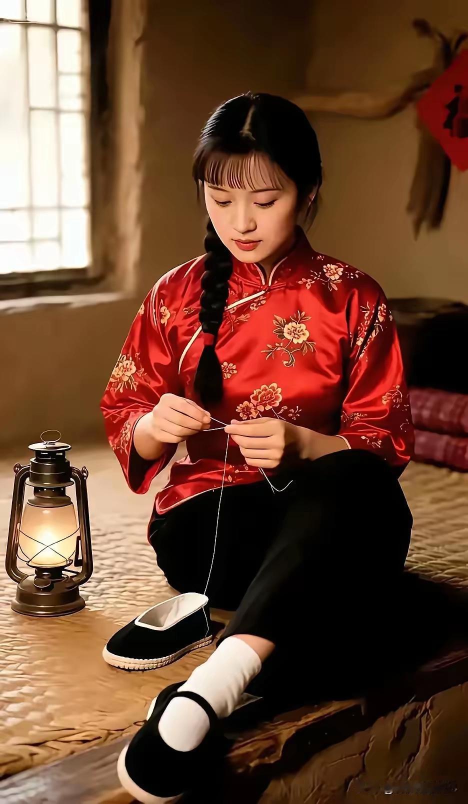 天净沙·黄土坡上佳人
黄坡窑洞昏灯，
暖炕女子劳形。
缝衣穿针夜永。
更深夜静，