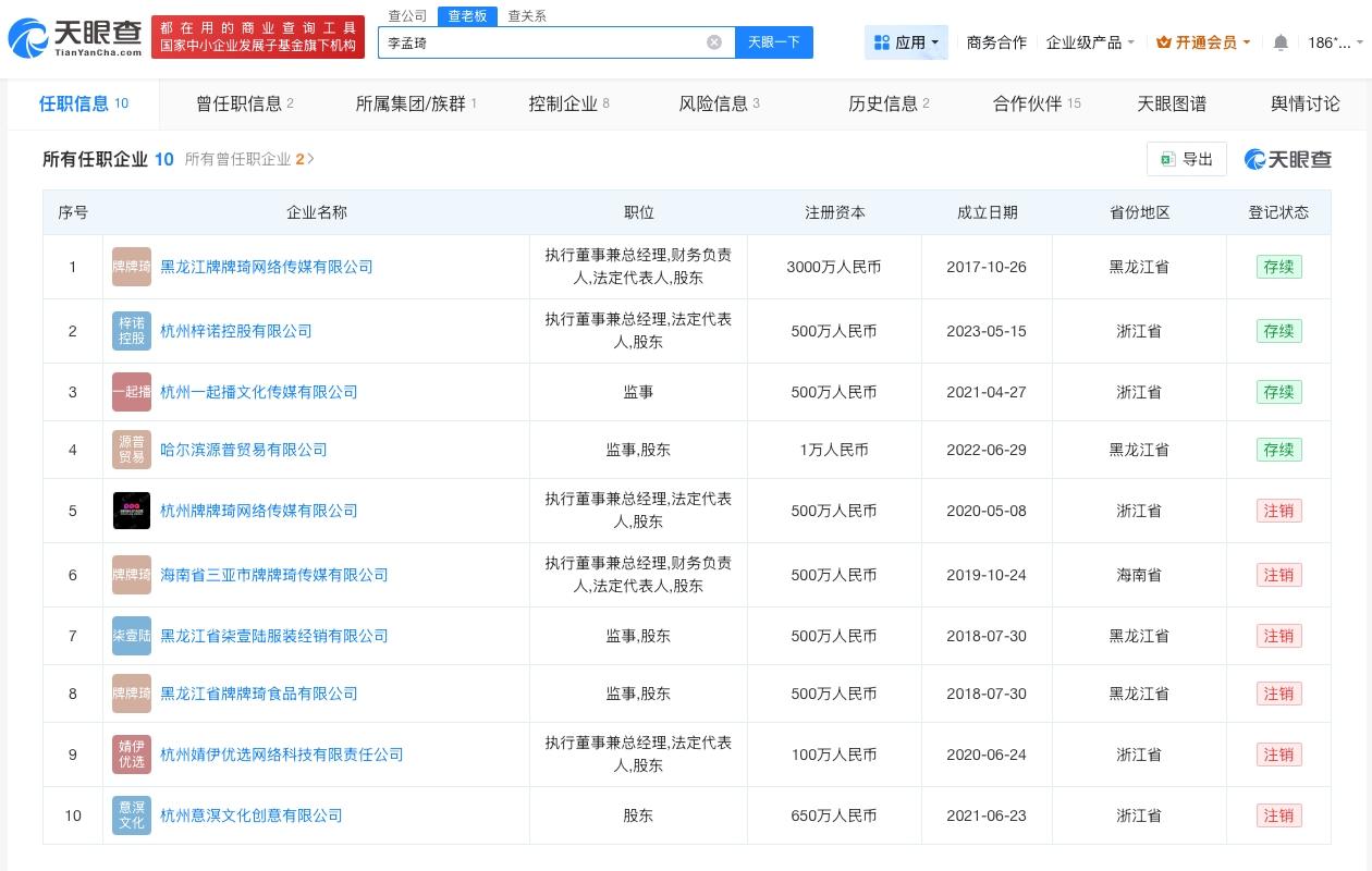 牌牌琦名下关联4家存续公司

牌牌琦与小伊伊多家共同关联公司已注销追回小伊伊
近