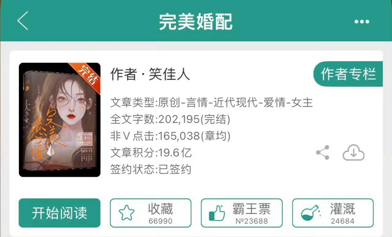 小说推荐：《完美婚配》 作者:笑佳人简评：娇俏美丽女销售vs腹黑温柔男医生，一见