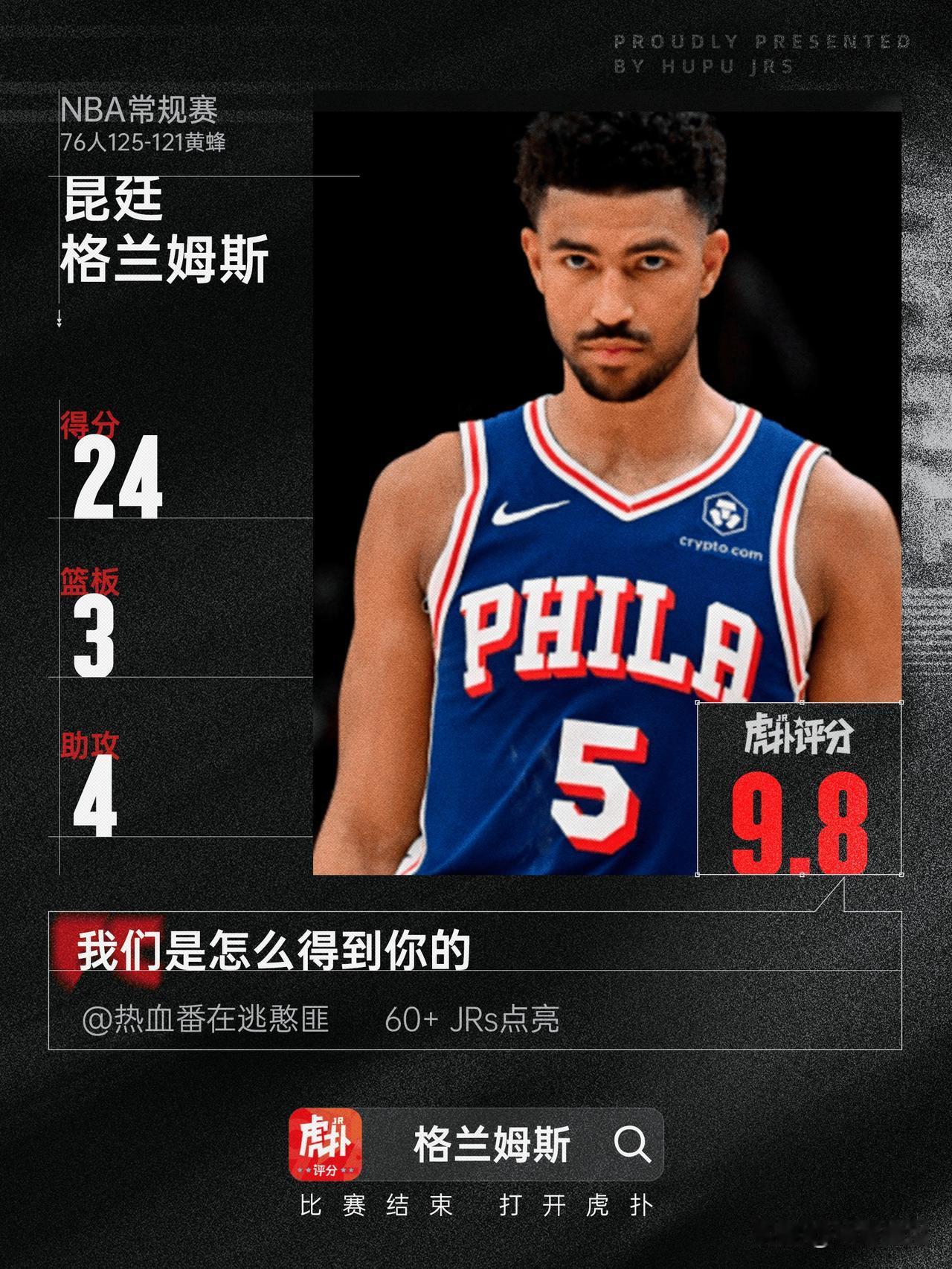 10月26日NBA常规赛，76人主场125 - 121险胜黄蜂，这场比赛堪称惊心