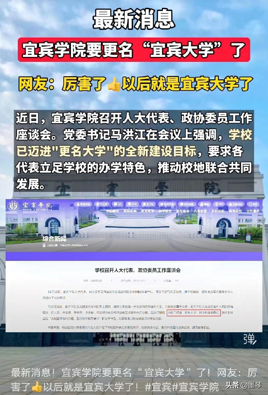 咱宜宾又要“升级”啦！宜宾学院正式冲刺“宜宾大学”啦🔥
 
从座谈会上传来的实