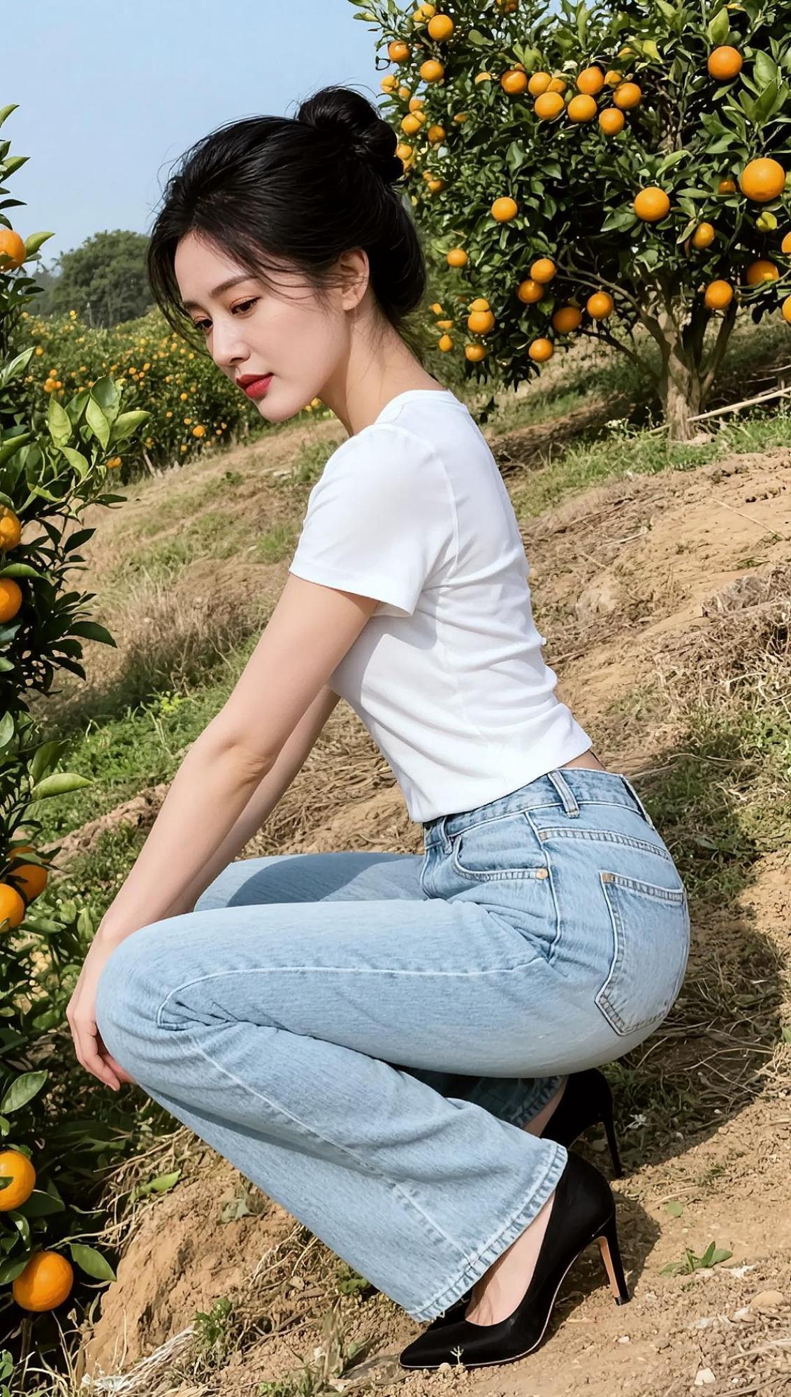 AI田园蹲姿写真 抖音ai创作 AI扩图 自然美景 大自然美景