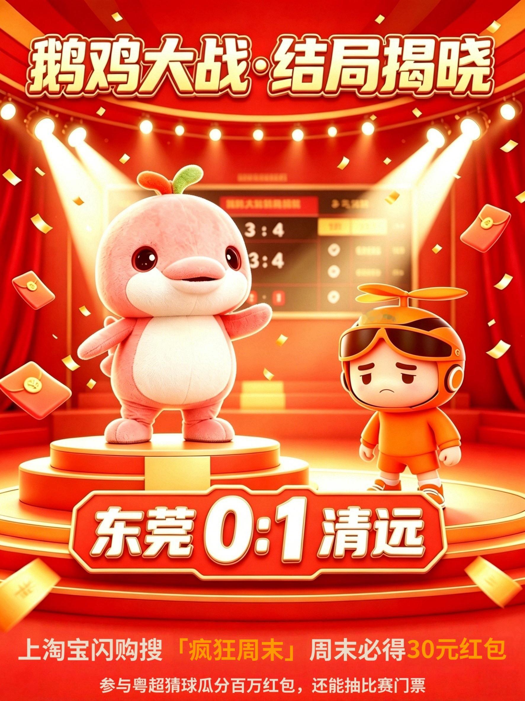 昨晚粤超第九轮战罢，东莞vs清远这场“鹅鸡大战”出结果了——最终比分  东莞0：