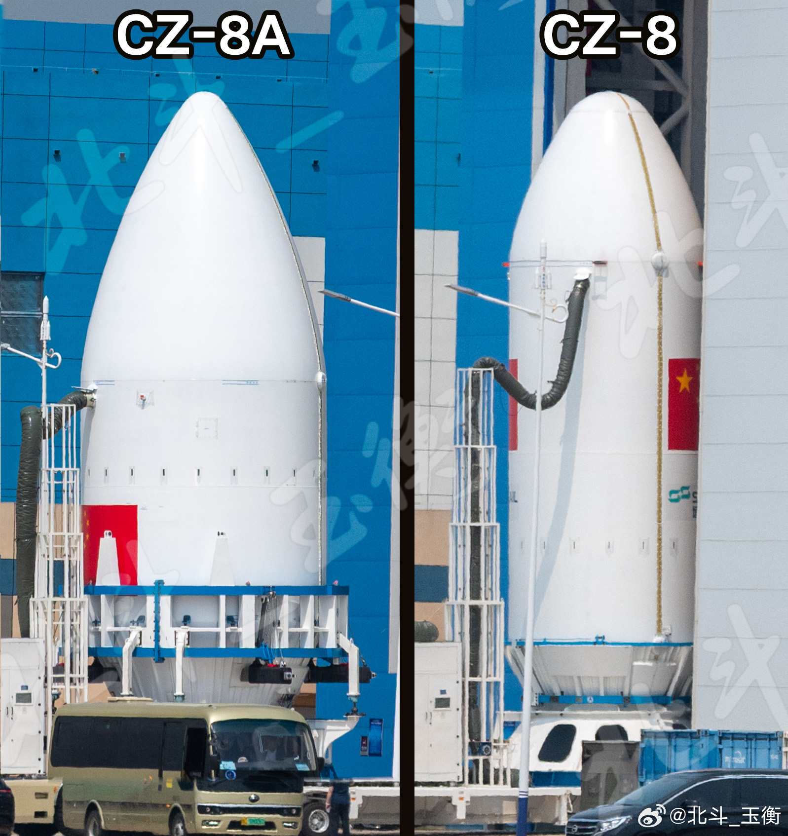 长征八号甲Y8和长征八号Y7整流罩对比 