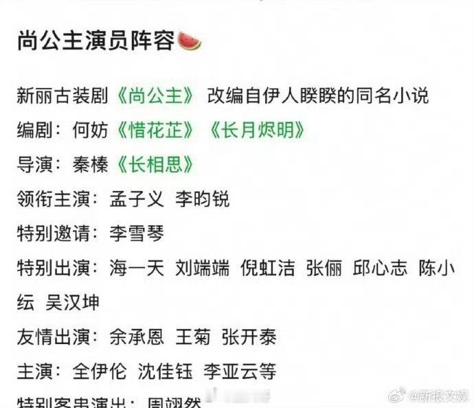 孟子义李昀锐尚公主班底阵容 孟子义、李昀锐二搭剧《尚公主》即将开机，新剧的主演阵