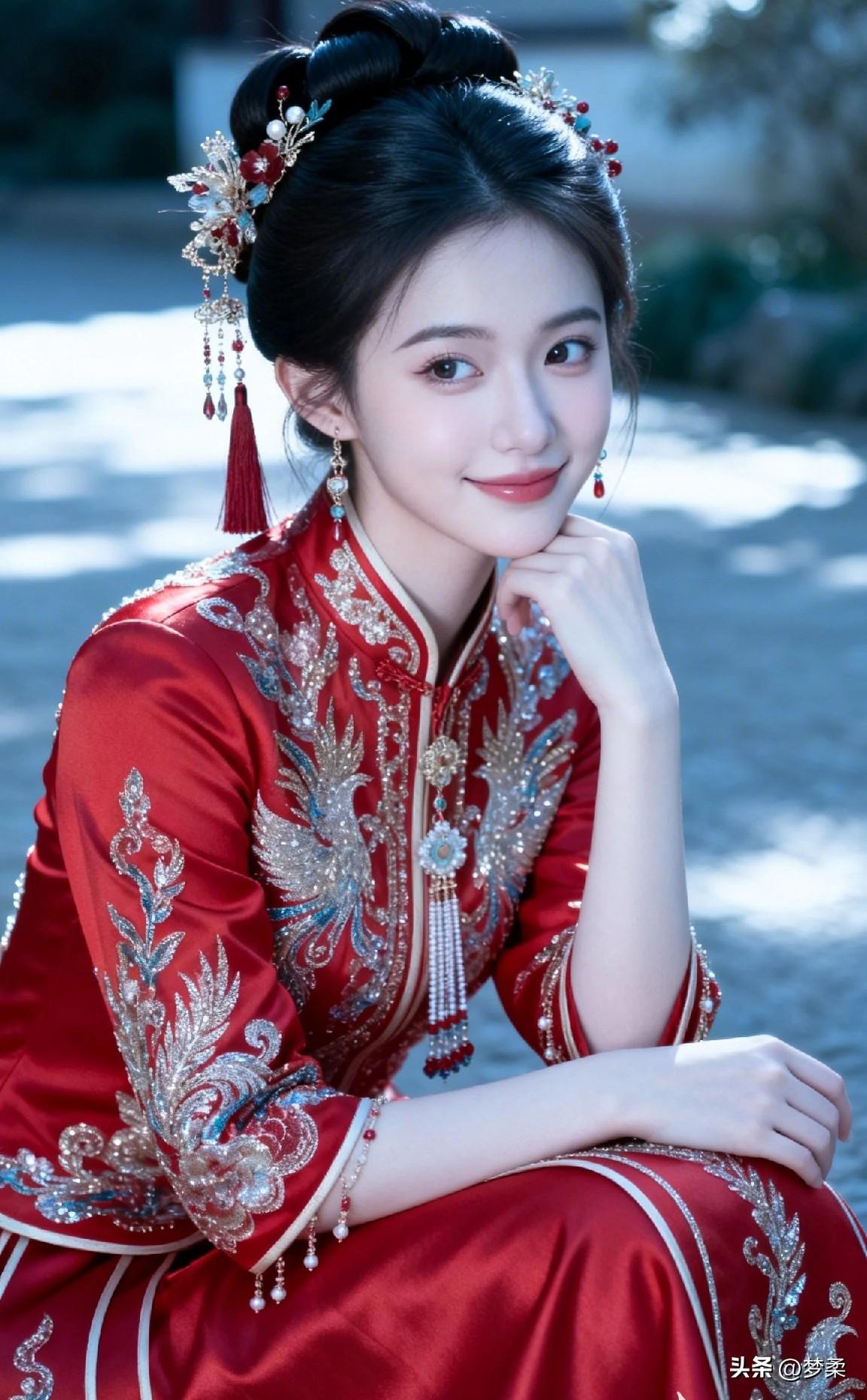 这姑娘穿得真喜庆，像新娘一样美！