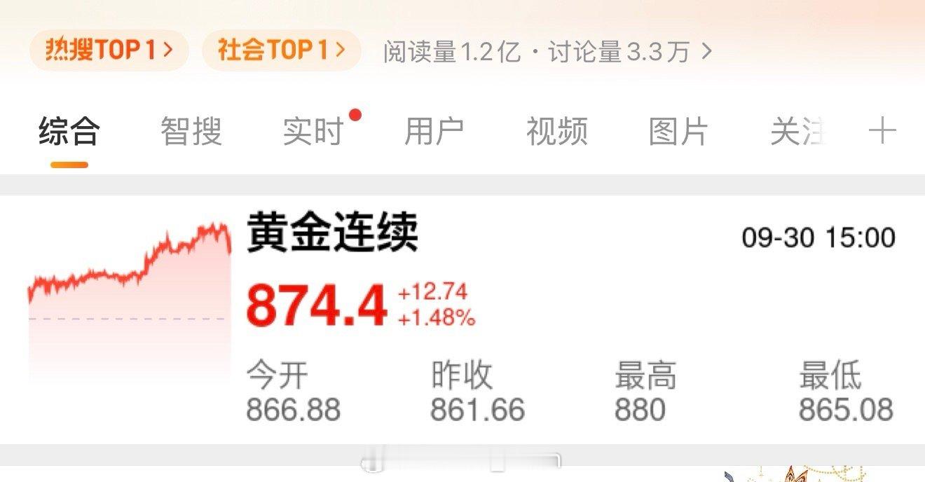 这个国庆是疯狂的[捂嘴哭]金价 直接连涨了，感觉月底都能碰到9字头了[跪了]太离