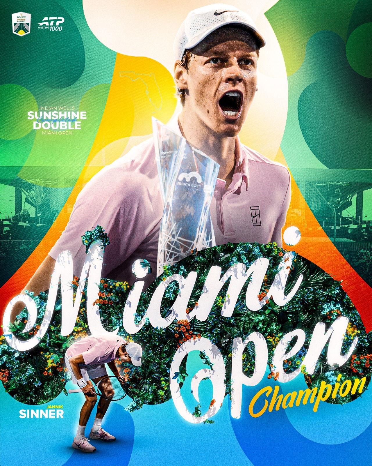 辛纳6-4/6-4击败莱赫卡，拿下了迈阿密大师赛冠军，成功解锁阳光双冠！历史上第