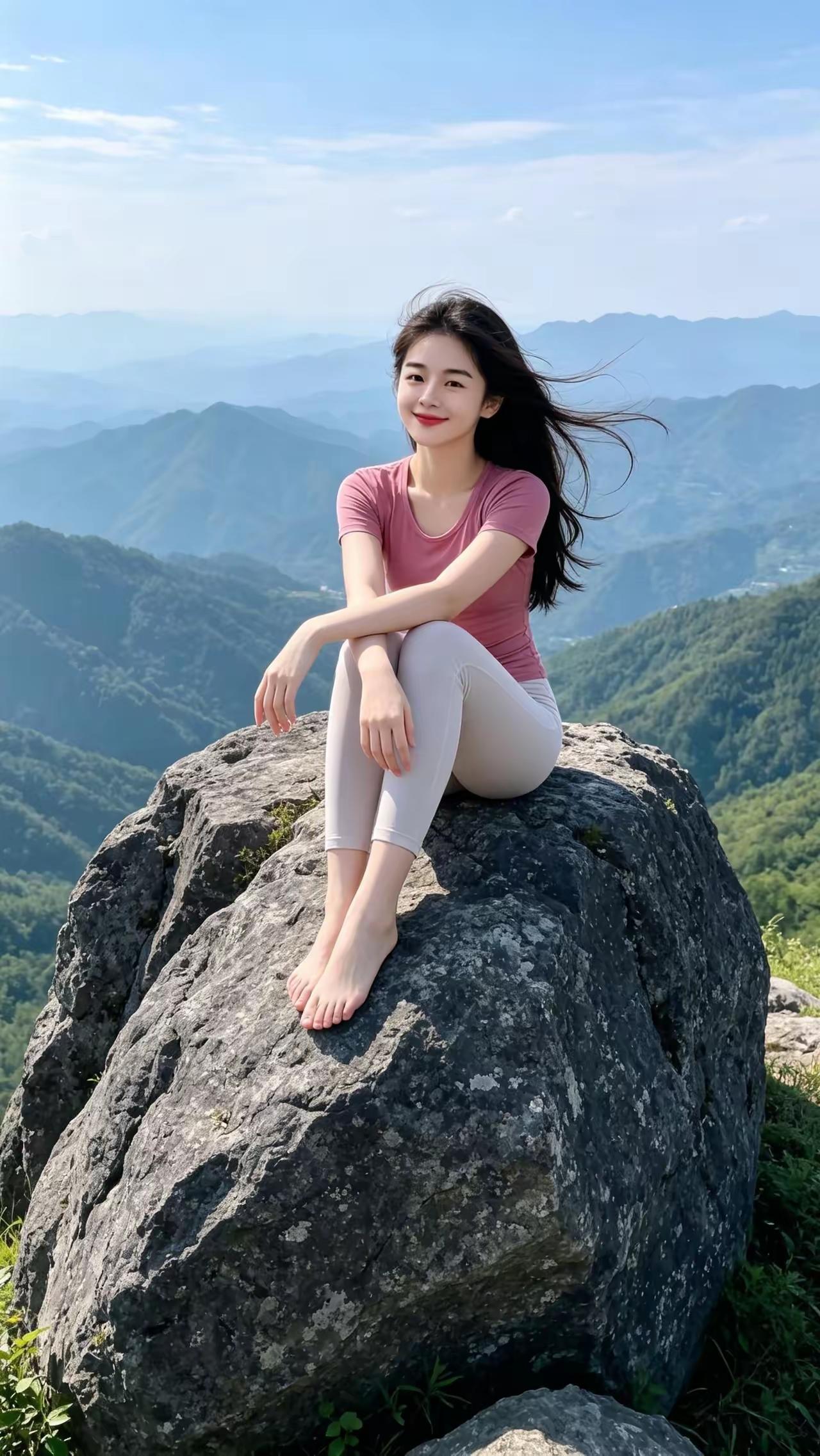 山巅少女，风起云涌，自由自在！🌿🏔️💃