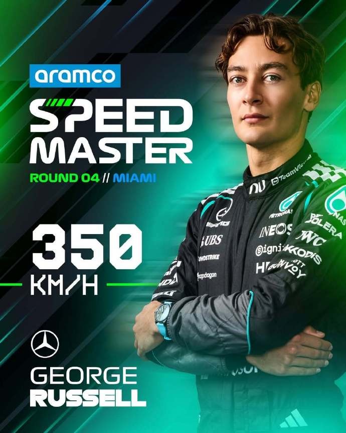 闪电拉塞尔！迈阿密大奖赛，拉塞尔的最高瞬时车速达到350KM/H
