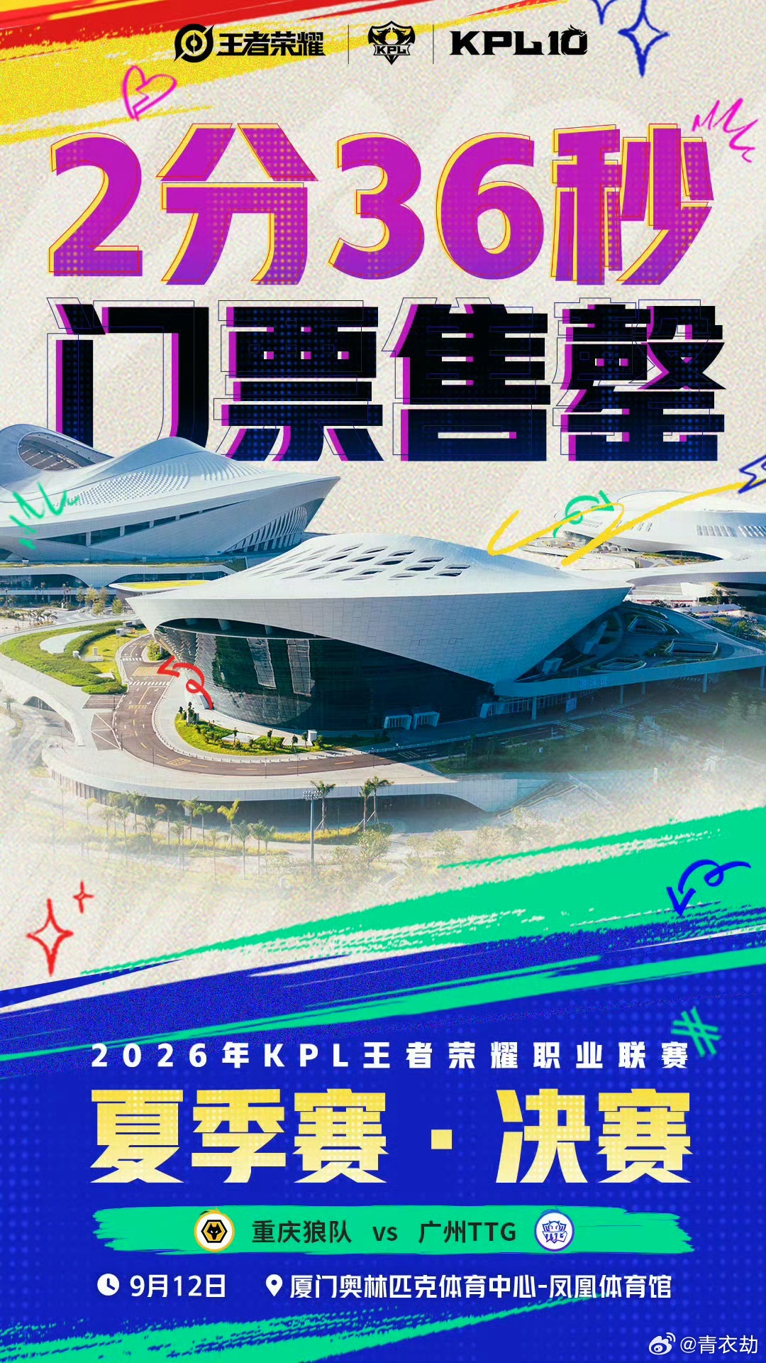 2026KPL夏决门票售罄仅仅2分36秒就全面售罄，狼队与TTG会师厦门，没抢到