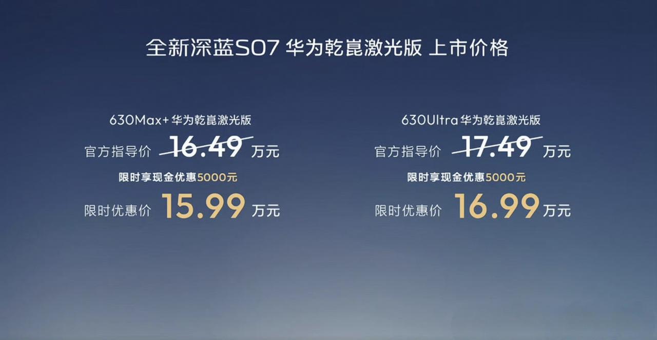 深蓝S07把华为乾崑激光价格打下来了
这么一看，好像还真是深蓝S07是最便宜的搭