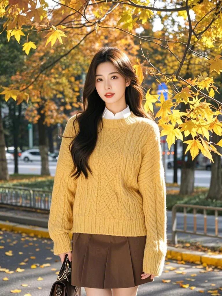金线织成秋意浓#黄衣相伴情难移#跟着美女赏秋景# 针织衫百搭