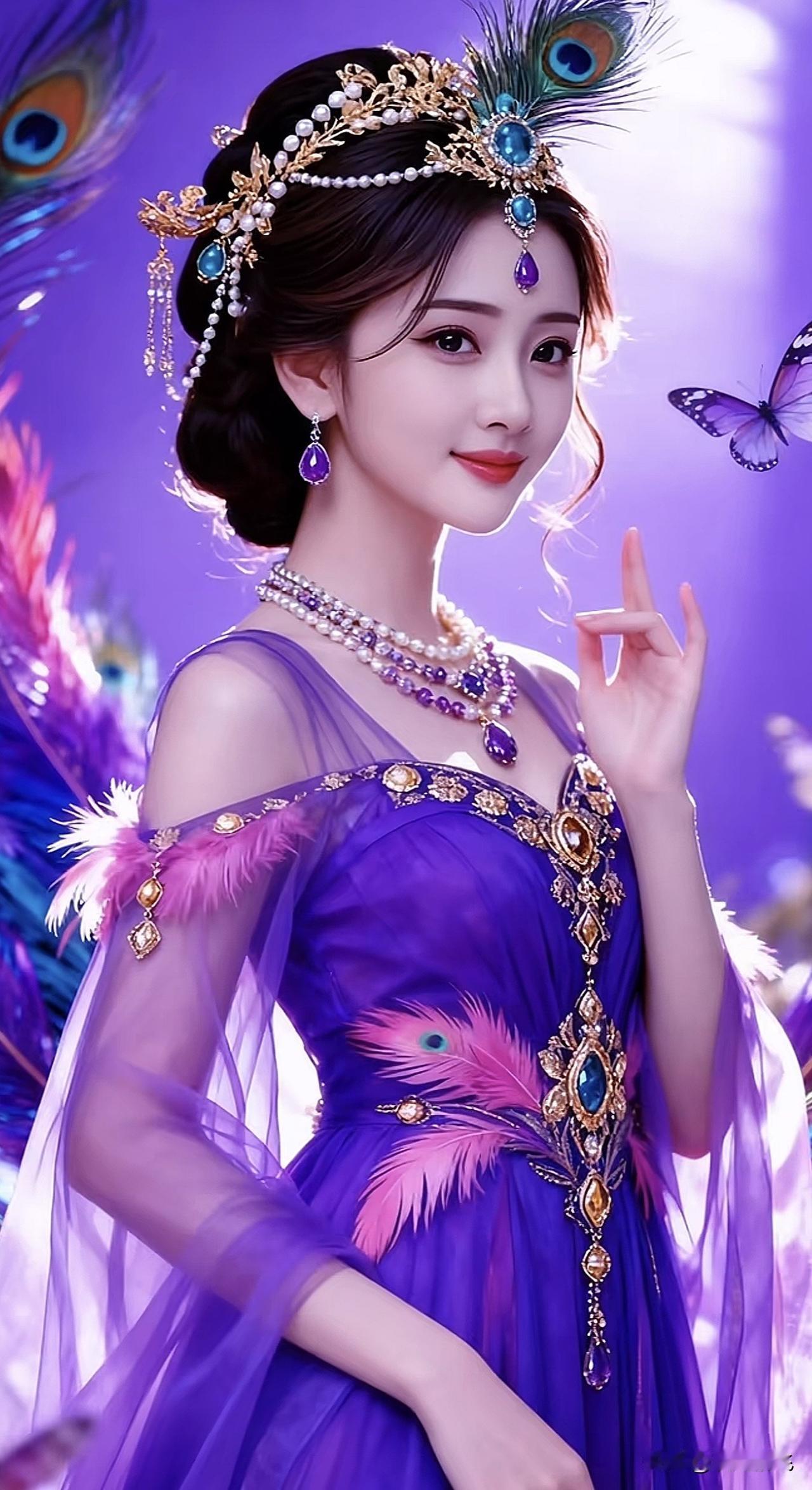 梦幻紫色仙境，华丽孔雀公主，仙气飘飘！绿裙蝶舞仙境 奇幻孔雀 梦幻孔雀仙子 奇幻