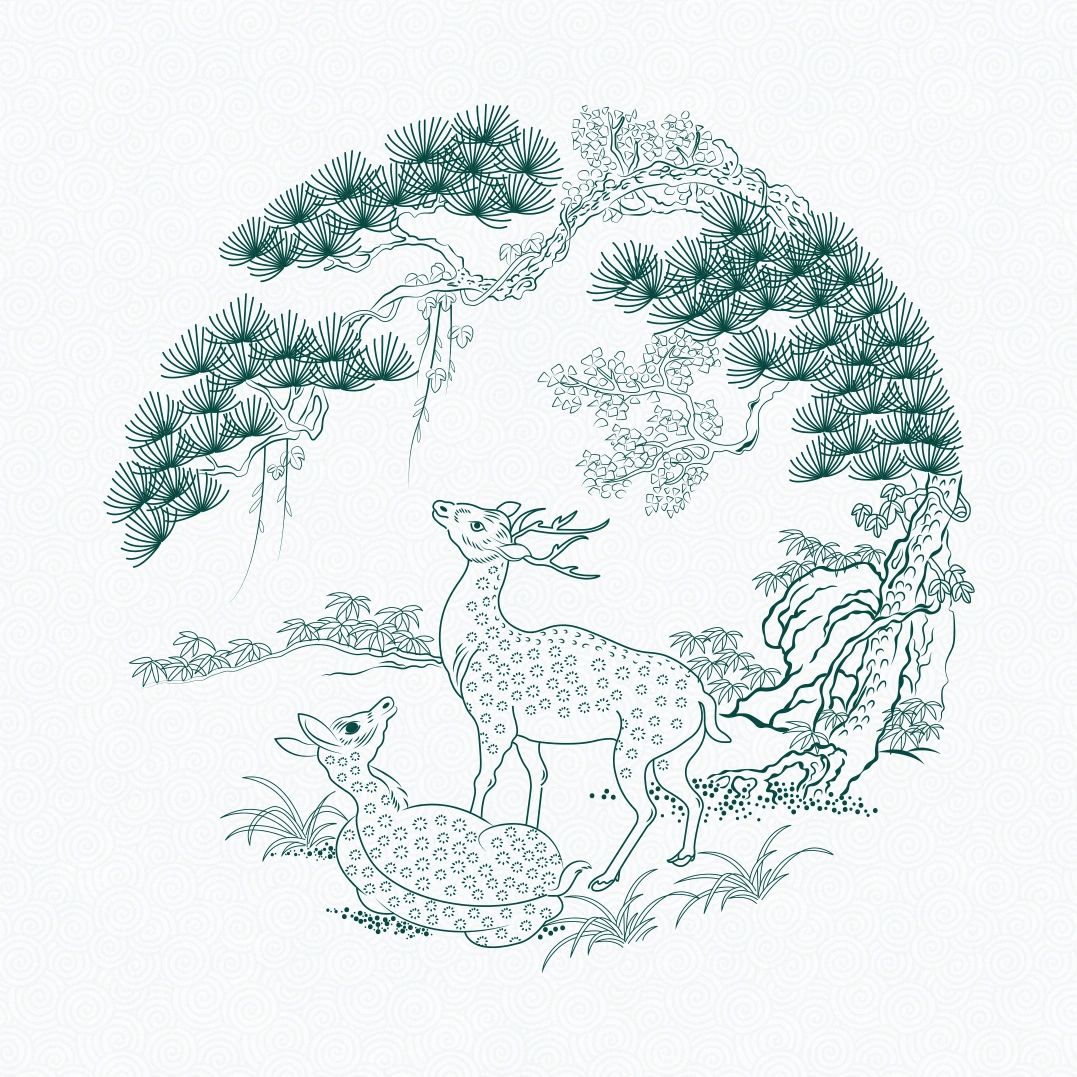 传统图案纹样【双鹿松柏】