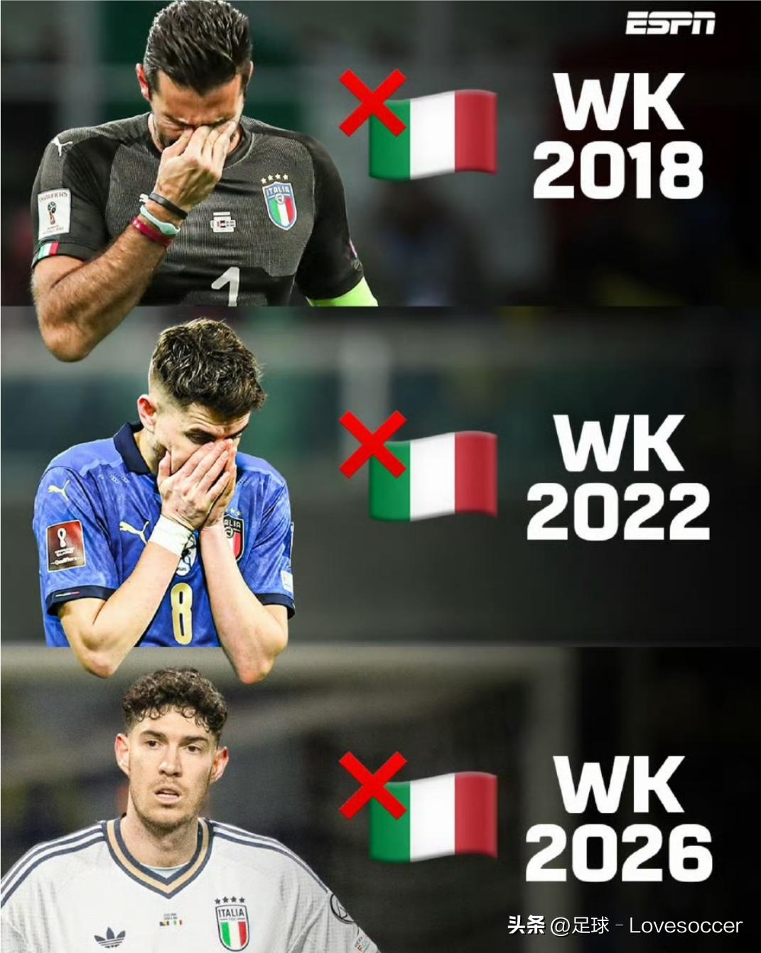 意大利再一次无缘世界杯                     曾经四夺世界杯的