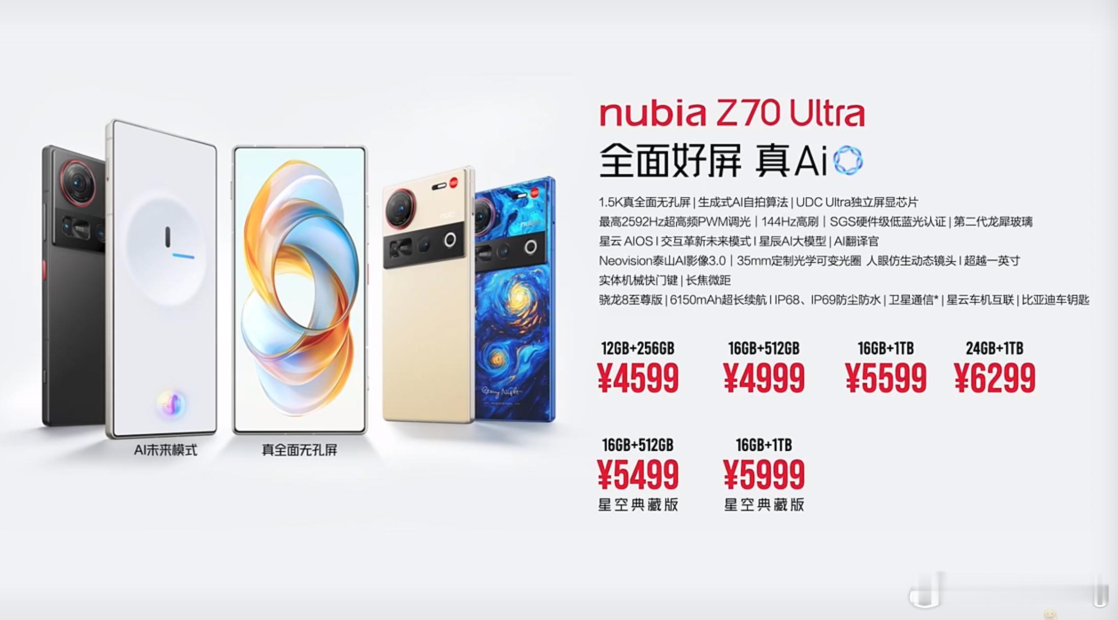 努比亚Z70 Ultra的价格来了，售价4599元起～ 