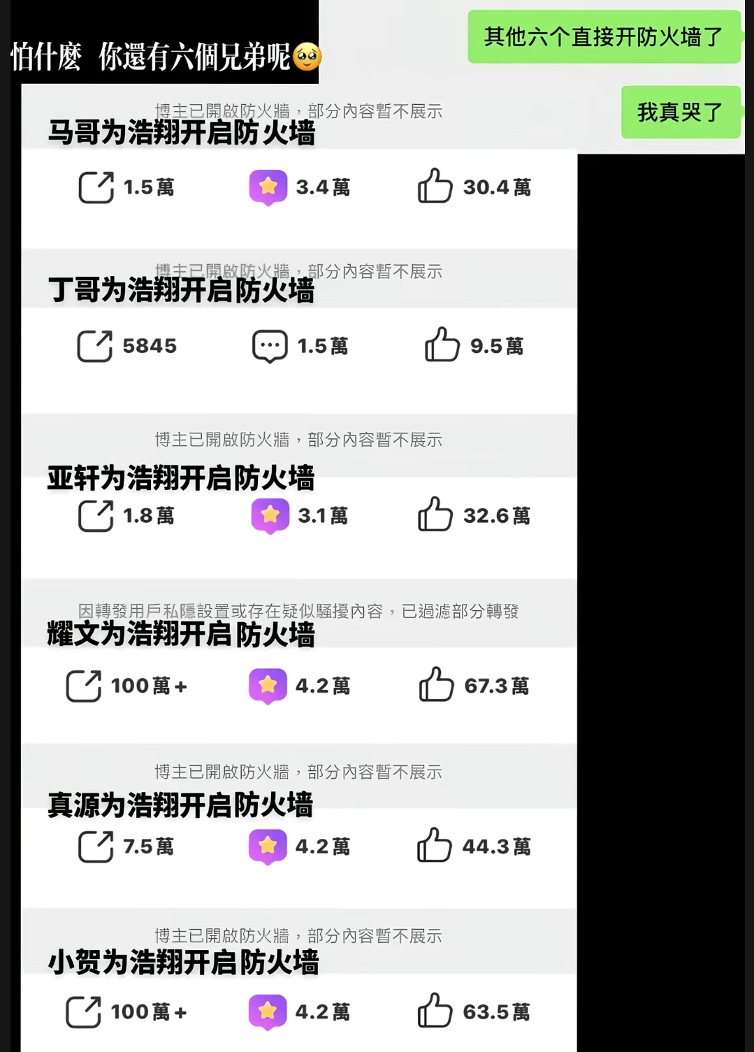 密保不要再带贺峻霖发你们那些🌿团魂的咯噔文学了，贺峻霖给每个成员都开了防火墙，