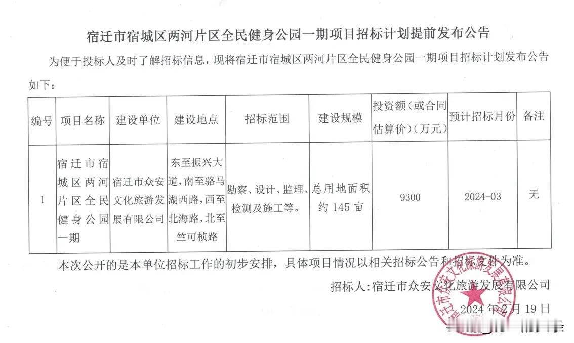  宿迁市区再添一全民健身公园，即将启动建设！
项目位于宿城区两河片区，东至振兴大
