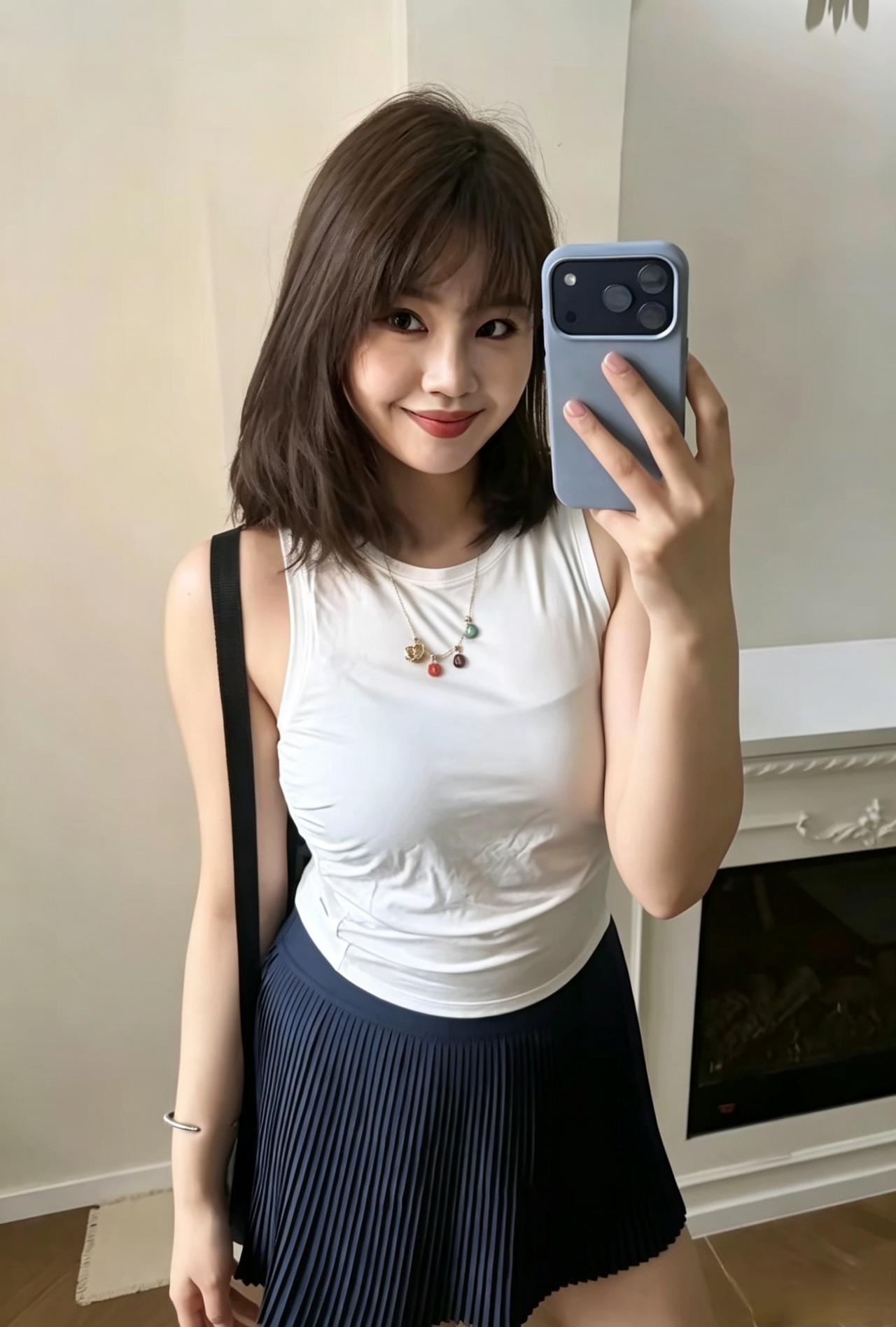 对镜自拍
接住一整个温柔晨光
干净的白，灵动的裙
眉眼弯弯的瞬间
青春鲜活，温柔