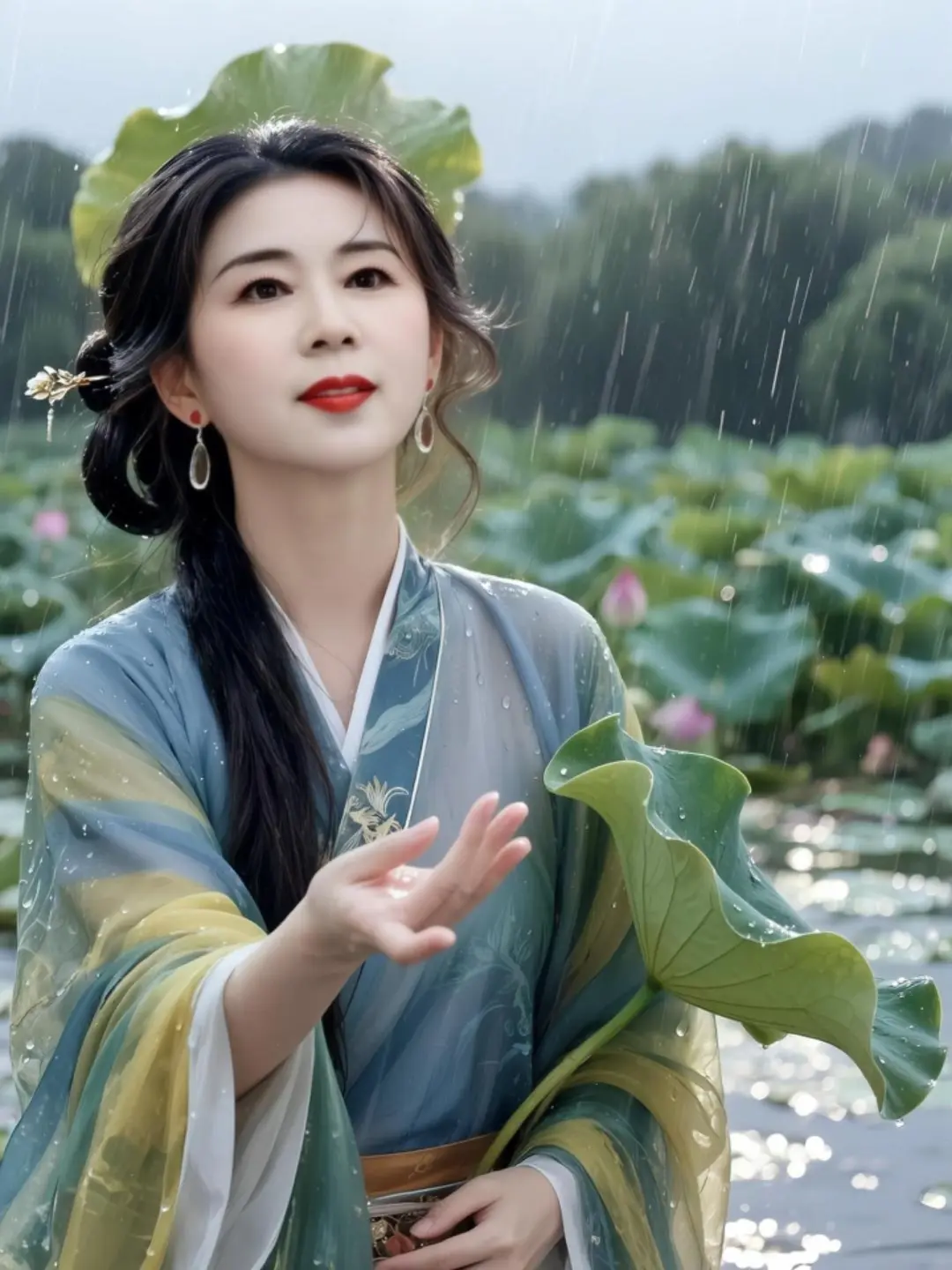 AI雨荷古风写真 ai创作