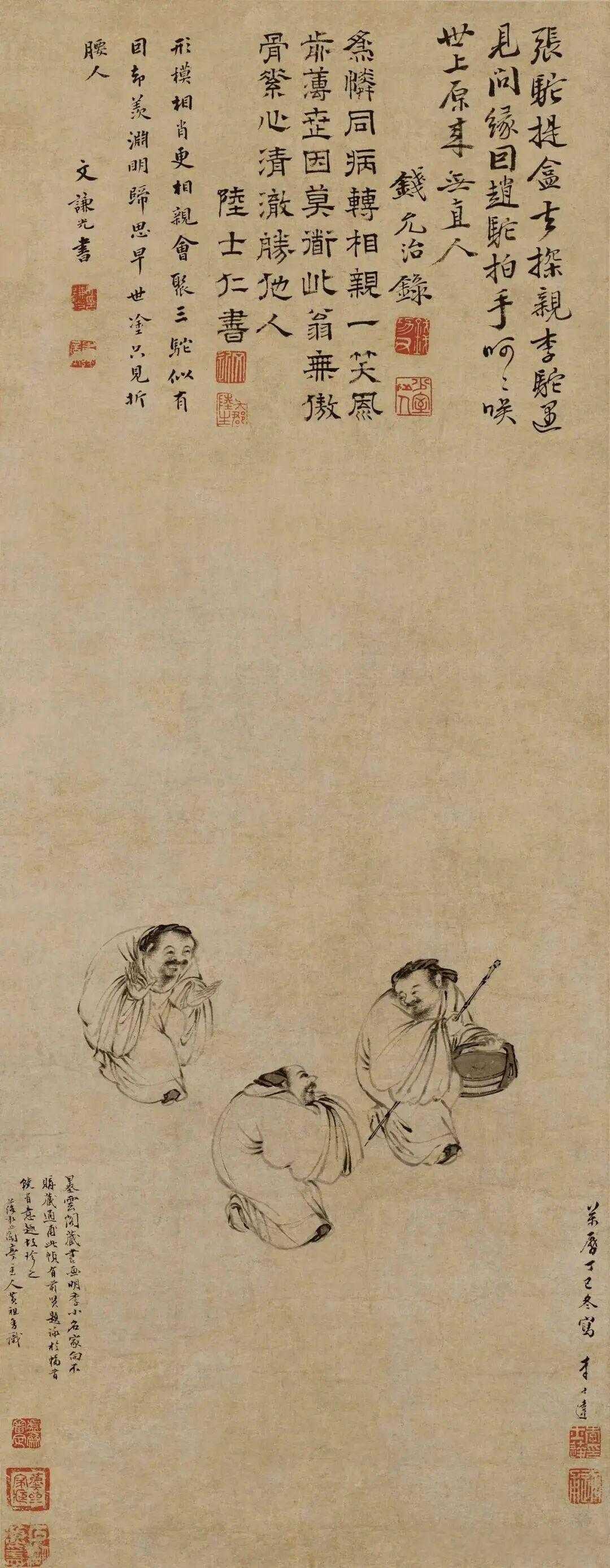 明 李士达《三驼图》，纸本墨笔，纵78.5厘米，横30.3厘米。这幅画描绘了三个
