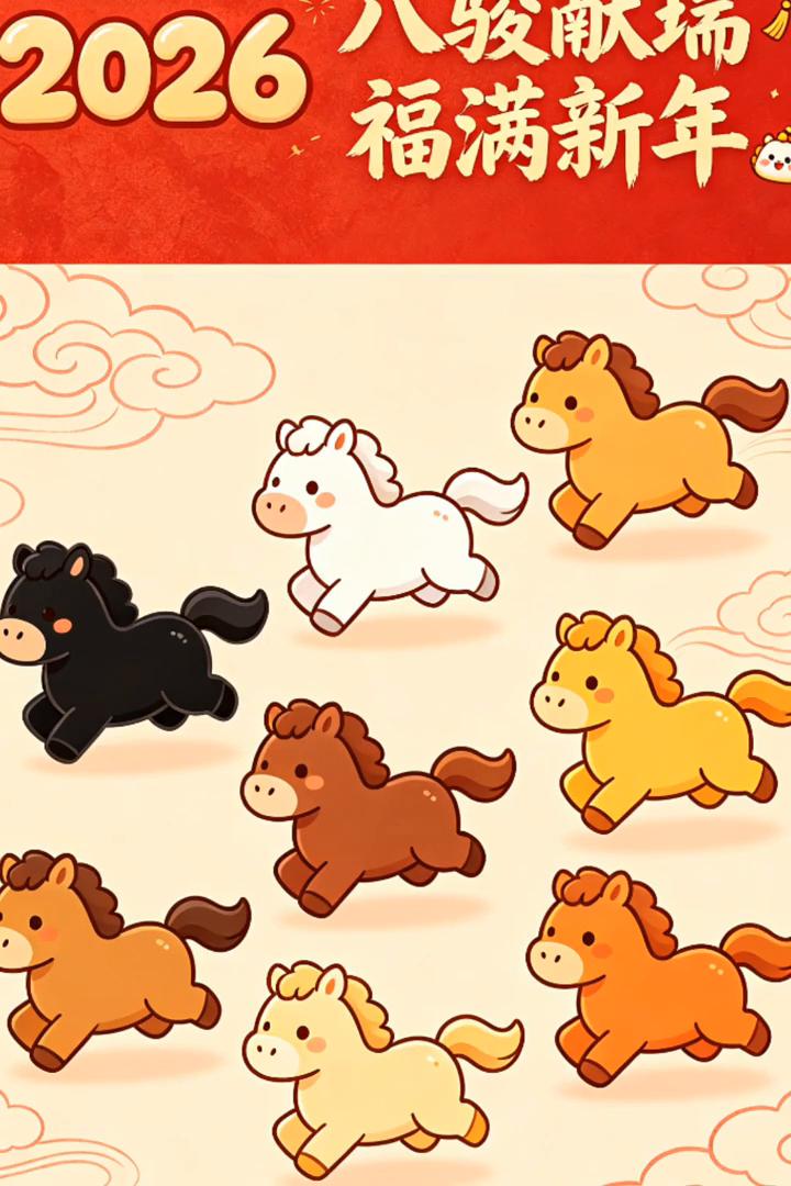 八骏献瑞，福满新年。