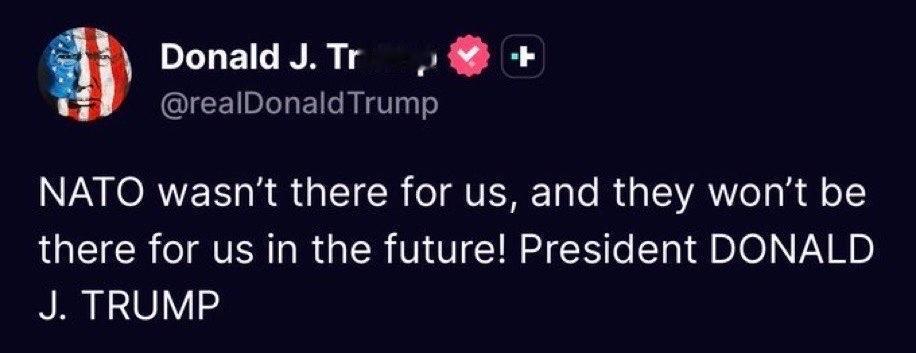 这是要与北约决裂吗？

特朗普：北约没有支持我们，他们将来也不会支持我们！