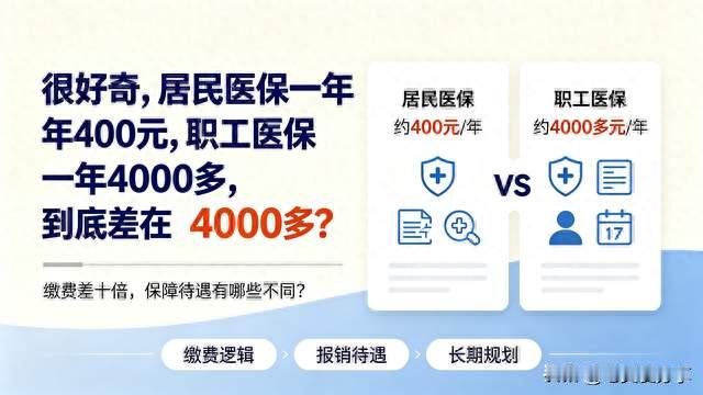很好奇，居民医保一年400元，职工医保一年4000多，到底差在哪？