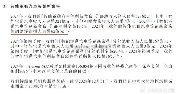 小米汽车去年交付13万多台，亏损62亿，单台亏4.53万，看着吓人，实则不然。前