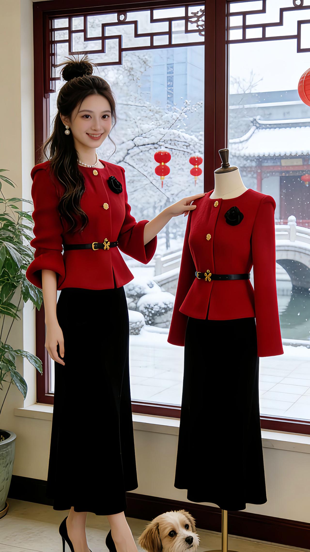 《冬日红韵新年氛围感穿搭记》
Danny踩着冬日雪景走进中式小店，红黑撞色小香风