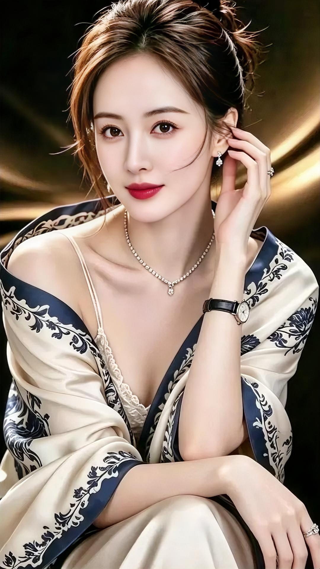 丝缎轻垂，青花纹路慢舞。

指尖碰落星光，耳畔摇着清亮。

颈间细链，腕上时光，