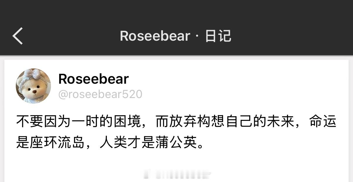 不要因为一时的困境，而放弃构想自己的未来，命运是座环流岛，人类才是蒲公英。 