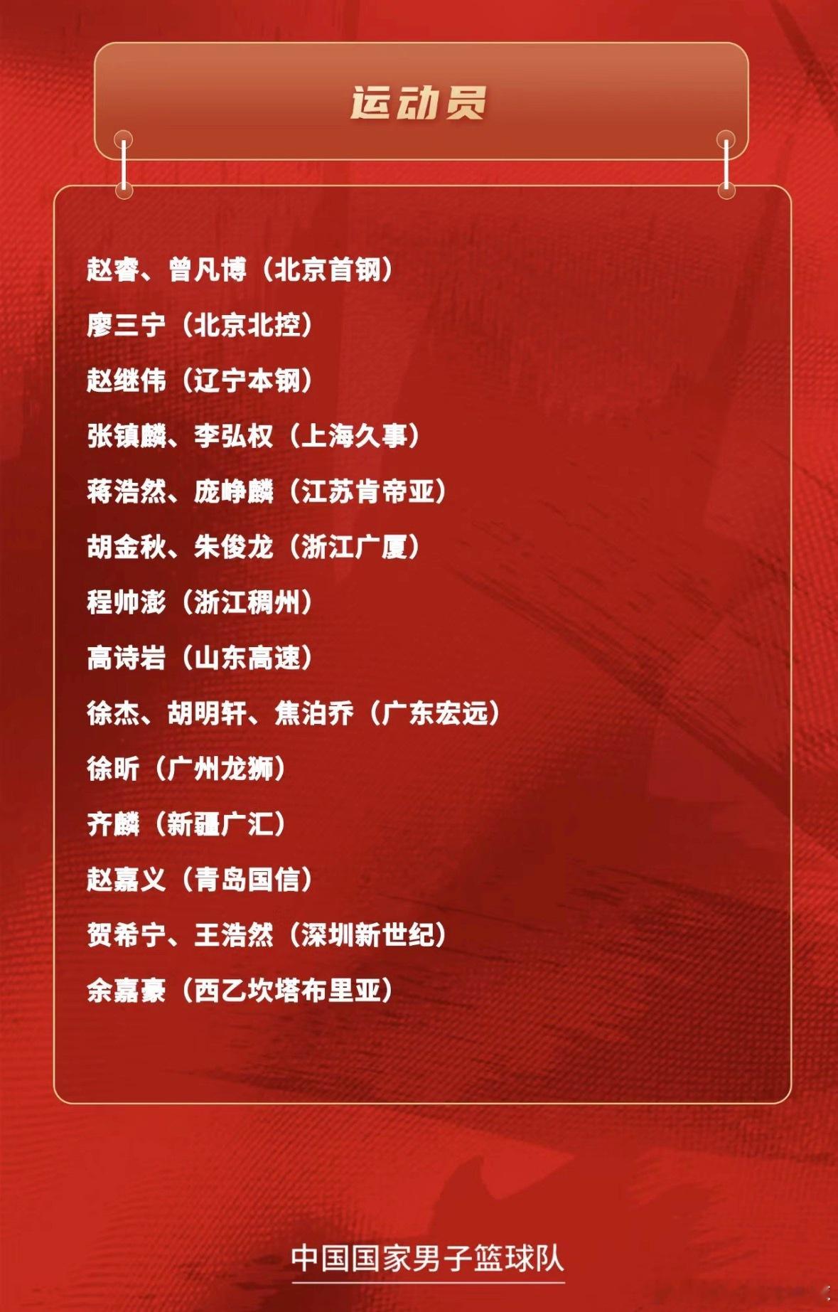 广东宏远三将（徐杰、胡明轩、焦泊乔），广州龙狮徐昕，深圳马可波罗（贺希宁，王浩然