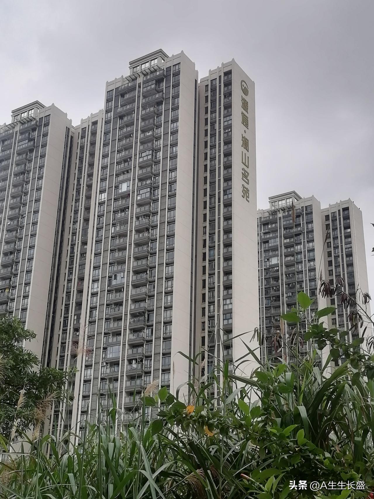 一边是雄伟的高楼大厦建成小区，一边还是空旷的菜地，远处还是幢幢高楼！