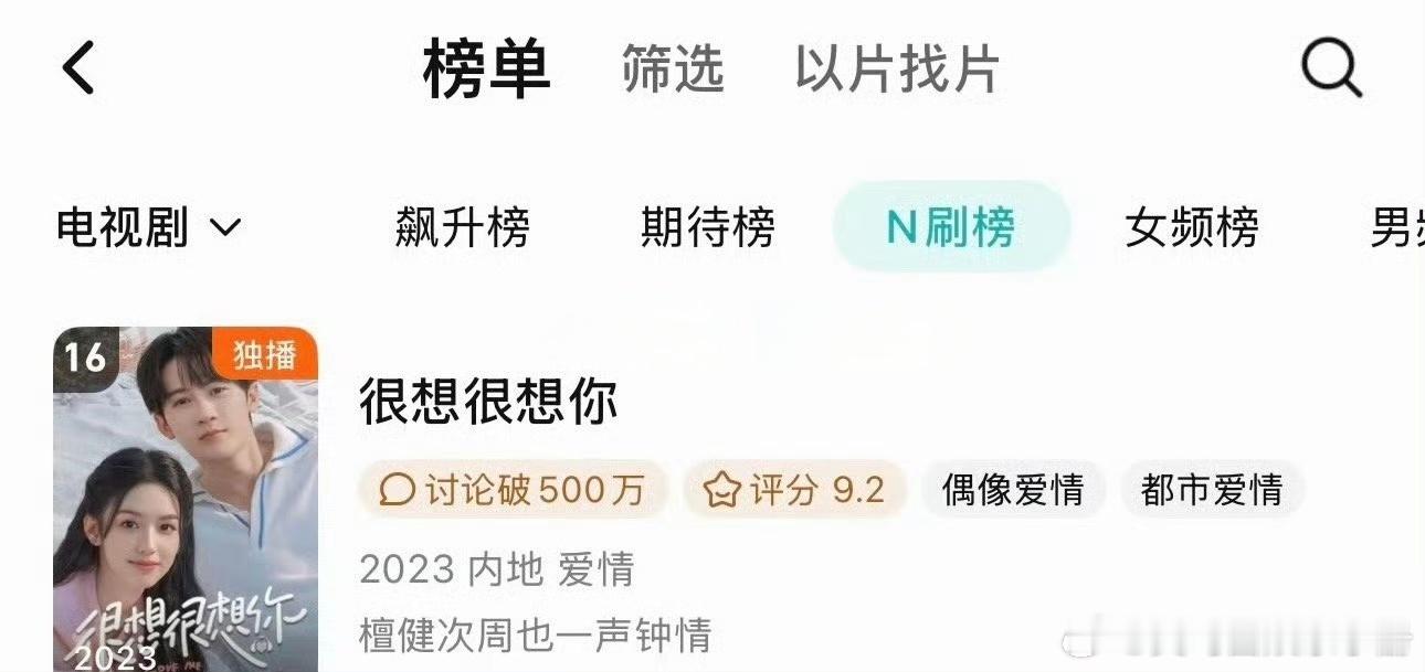 檀健次 周也《很想很想你》登上腾讯N刷榜，长尾效应up🔥 