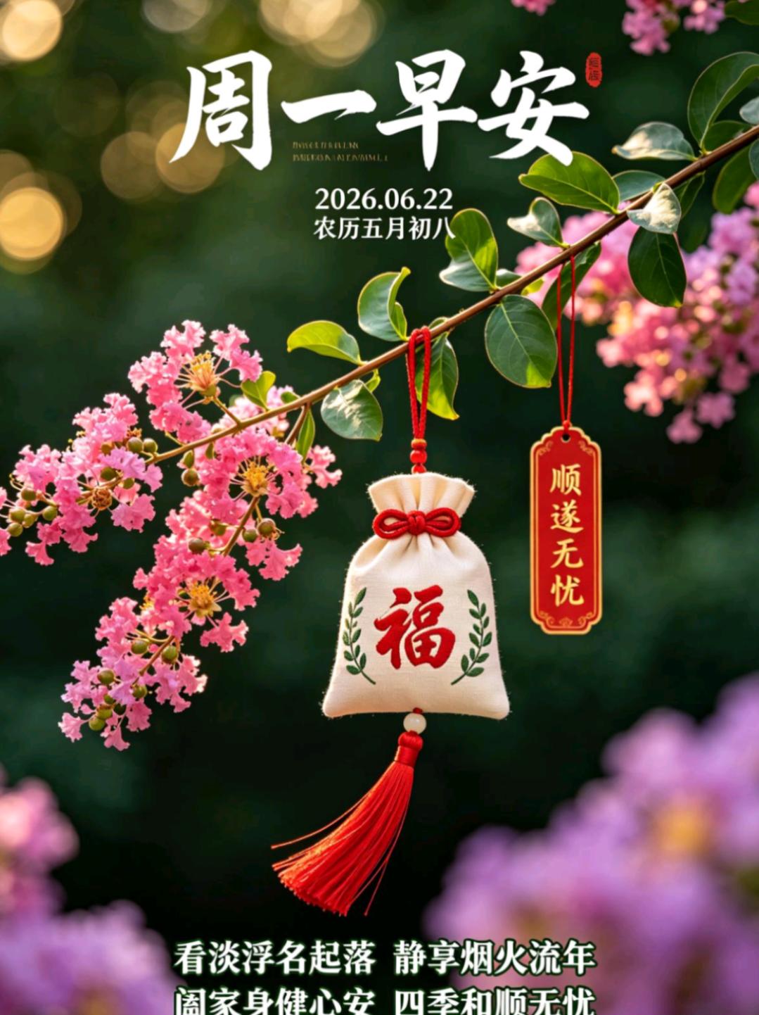告别昨日纷扰，放下过往心结，轻装奔赴新的一周。愿你带着热忱奔赴生活，烦恼清零，好