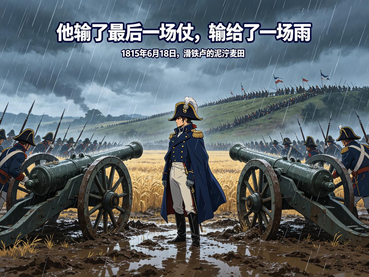 1815年6月18日，滑铁卢。

拿破仑站在泥泞的麦田里，看着对面的英军阵地。