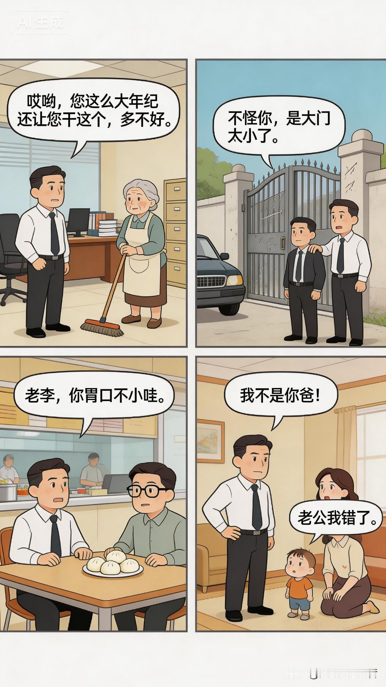 自从当上单位的一把手，我轻易不敢讲话了。

上个月，我刚搬进办公室，看到保洁李婶