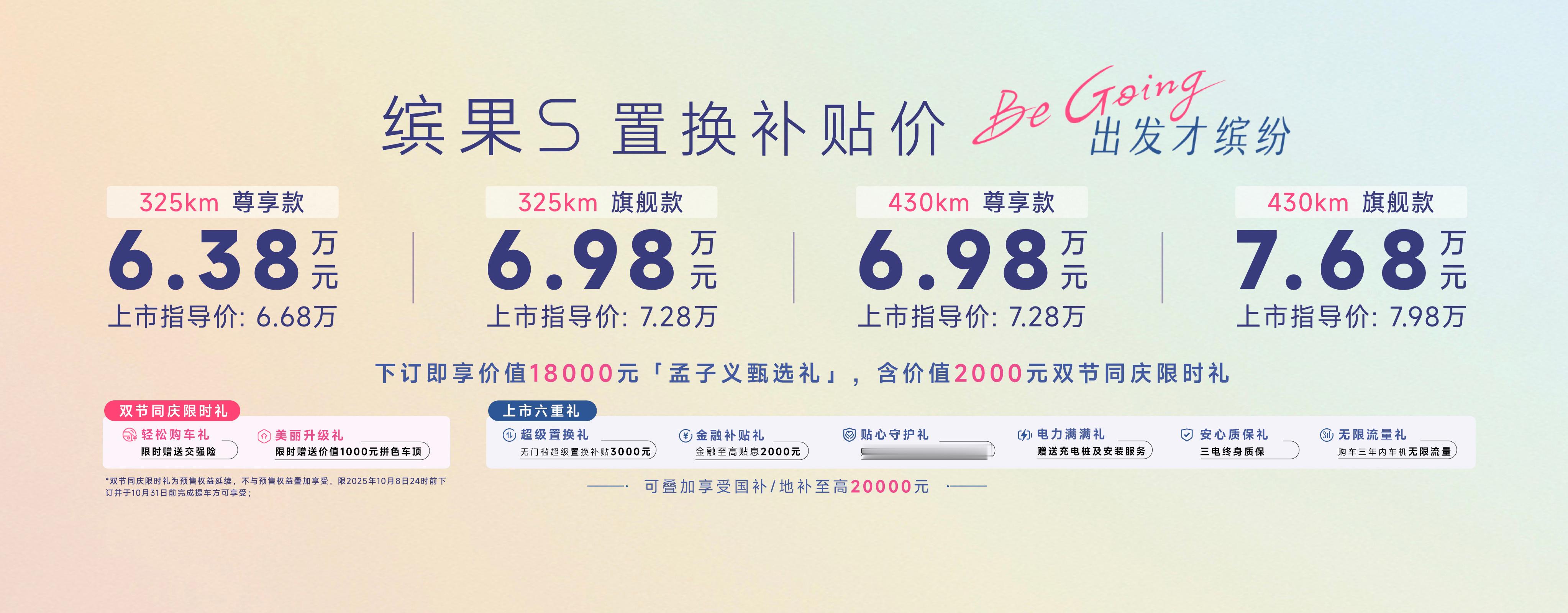 缤果S上市，起售价6.38万（CLTC 325km ），6.98万可以买低续航的