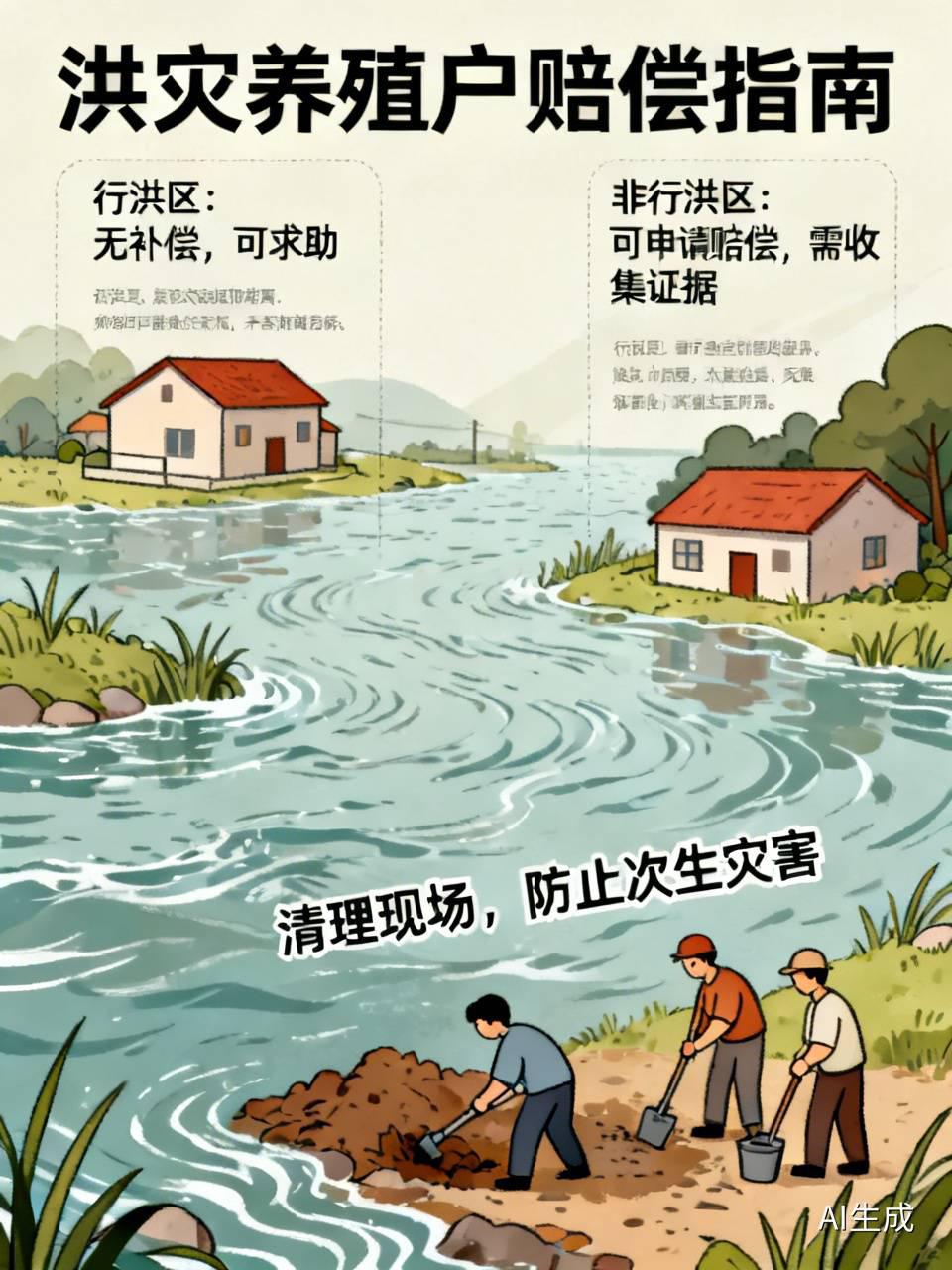 因洪灾受损的养殖户能不能得到赔偿，得看具体情况。要是养殖场在法定行洪区，通常就没