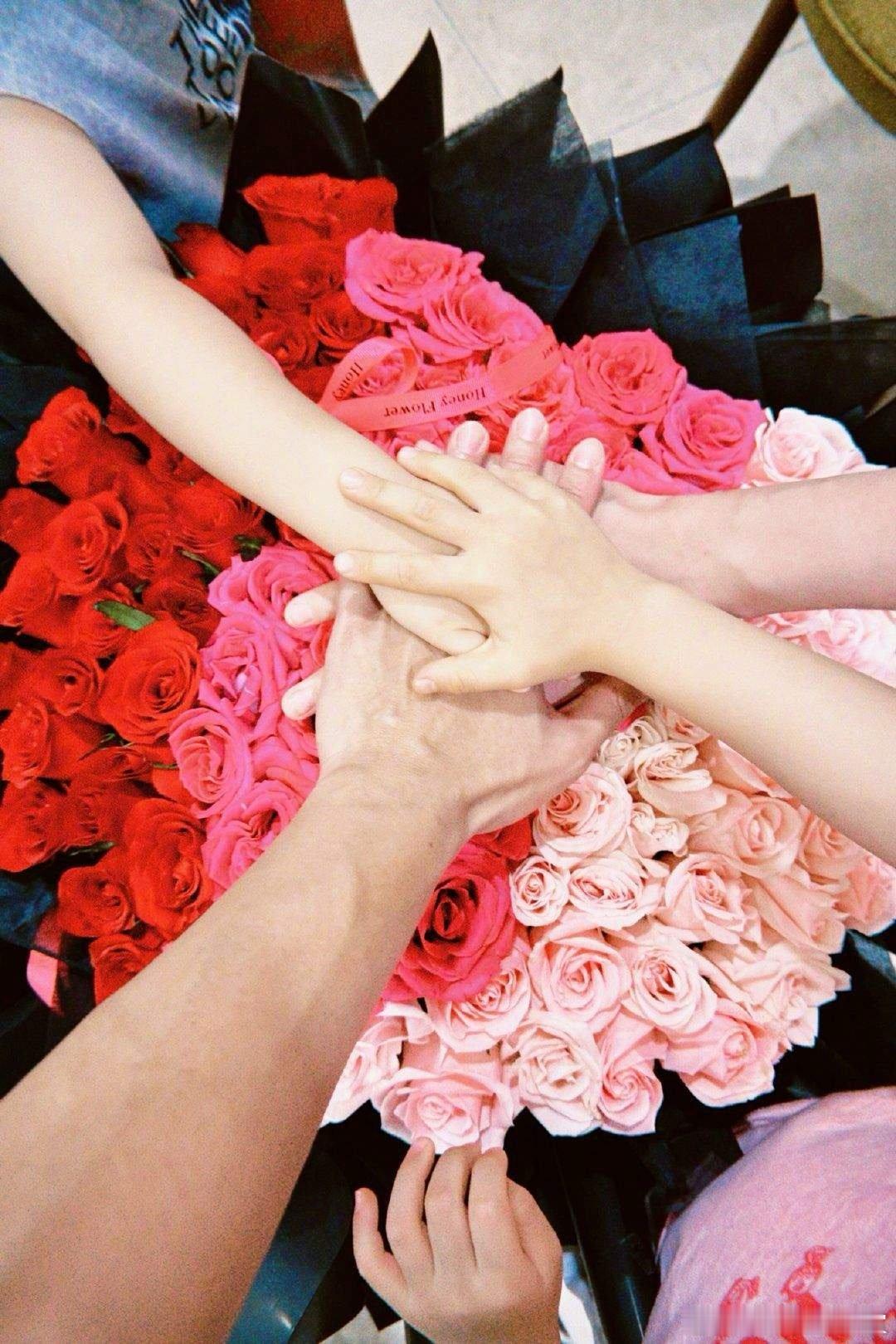 郑恺庆祝结婚5周年郑恺晒全家叠手合照庆祝与苗苗结婚5周年快乐，哇哇好幸福郑恺晒全